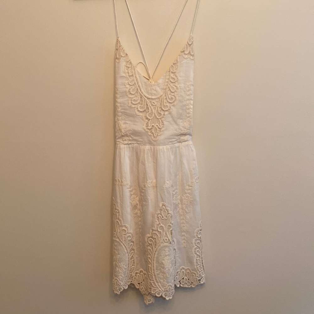 Cream tie back/open back embroidered dress